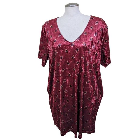 Natural Life New Claire Velvet Dress Womens Size Large Cranberry Fan Motif - Picture 3 of 9